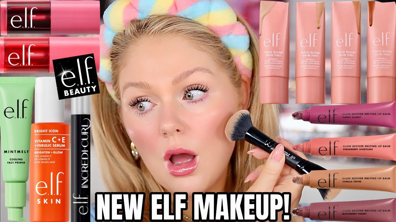 I Tried ALL *NEW* elf Makeup 🤩 Elf Halo Glow Skin Tint, Blush & Lip Tint, Incredi-Curl Mascara &more