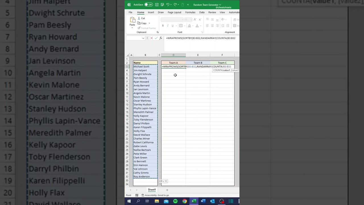 Make a random team generator in under 30 seconds! #excel #exceltips #tutorial