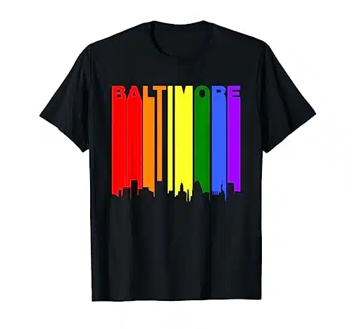 Baltimore Maryland LGBTQ Gay Pride Rainbow Skyline T Shirt