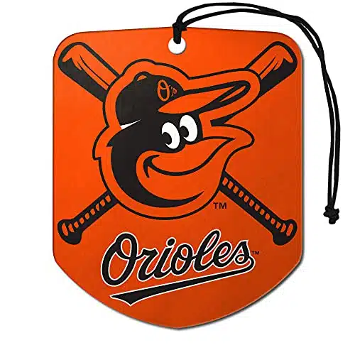 FANMATS LB Baltimore Orioles Hanging Car Air Freshener, Pack, Black Ice Scent, Odor Eliminator, Shield Design with Team Logo