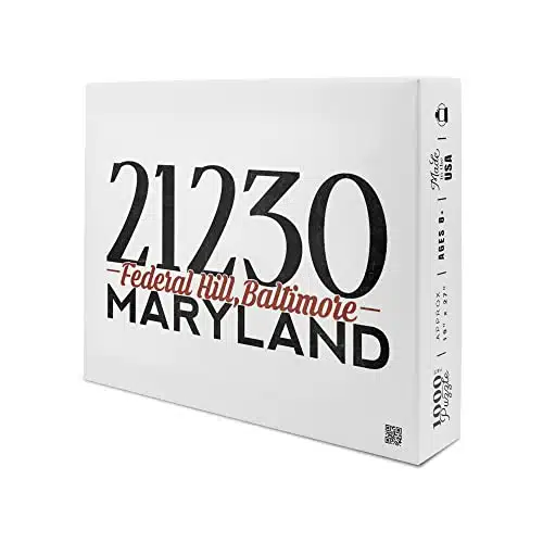 Federal Hill, Baltimore, Maryland, Zip Code (Black and Red) (Piece xChallenging Jigsaw Puzzle for Adults and Family, Made in USA)