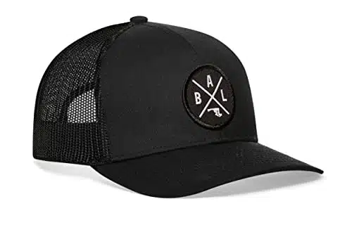 HAKA BAL City Trucker Hat, Baltimore Hat for Men & Women, Adjustable Baseball Hat, Mesh Snapback, Sturdy Outdoor Black Golf Hat (Black)
