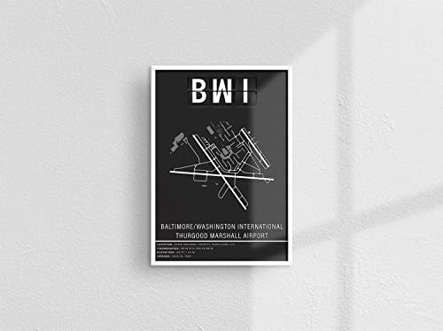 MG Global Minimalist Map Poster of Baltimore Washington International Airport BWI xxxxUnframed Traveler Wall Art Modern Hometown City Print Home Office Decor for Gift