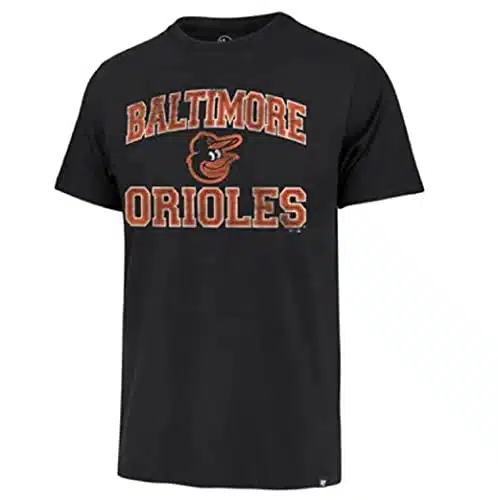 MLB Men's Union Arch Franklin Team Color Primary Logo Word Mark T Shirt (Baltimore Orioles Black, Medium)