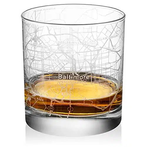 Rocks Whiskey Old Fashioned oz Glass Urban City Map Baltimore Maryland
