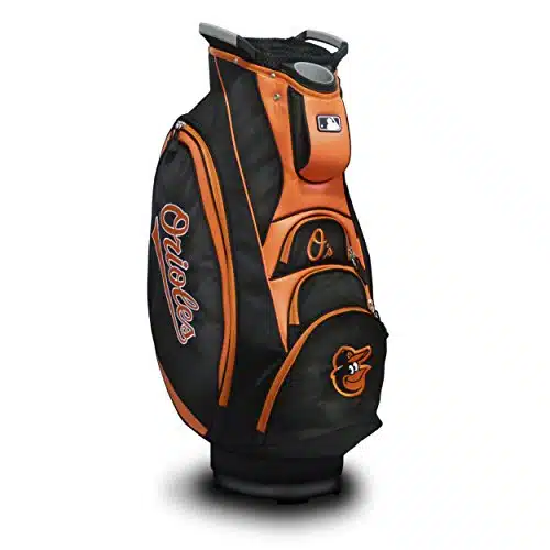 Team Golf MLB Baltimore Orioles Victory Golf Cart Bag, way Top with Integrated Dual Handle & External Putter Well, Cooler Pocket, Padded Strap, Umbrella Holder & Removable Rain Hood