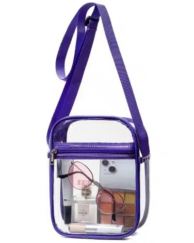 Vorspack Clear Bag Stadium Approved   PVC Clear Purse Clear Crossbody Bag with Front Pocket for Concerts Sports Festivals   Purple