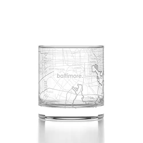 Well Told Engraved Baltimore Maryland Map Rocks Glass, Old Fashioned Whiskey Glass (oz, Clear) Etched Whiskey Glass, Gifts For Whiskey Lovers