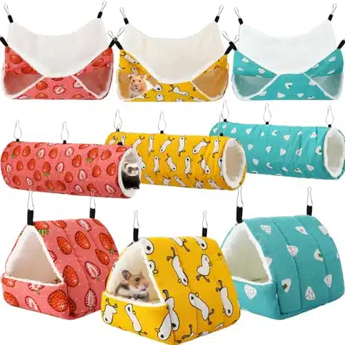 Abbylike Pieces Rat Guinea Pig Hanging Hammock Ferret Cage Accessories Small Pet Hideout Tunnel Cave Hanging Bunkbed Hammock Hamster Toy Accessories for Ferret Hamster Chinchi