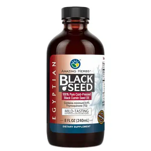 Amazing Herbs Egyptian Black Seed Oil   Gluten Free, Non GMO, Cold Pressed Nigella Sativa Aids in Digestive Health, Immune Support, Brain Function, Mild Flavor   Fl Oz