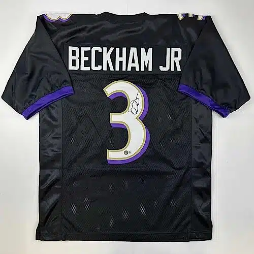 AutographedSigned Odell Beckham Jr. Baltimore Black Football Jersey Beckett BAS COA