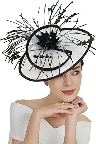 BABEYOND Fascinator Hat Veil Feather Fascinators Hair Clip Tea Party Pillbox Derby Hat Fascinator Bridal Wedding Veil