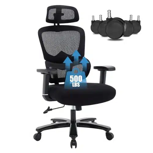 Fantasylab Big and Tall Office Chair LBS Ergonomic Office Chair for Heavy People with Heavy Duty Metal Base, Dynamic Lumbar Support, Adjustable Armrest and Headrest Mesh Chair