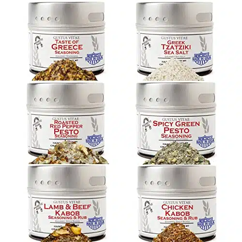 Greek Seasoning Gift Set   Tastes of Greece   Artisanal Spice Blends Six Pack   Non GMO, All Natural, Small Batch   Made By Hand in USA   Gustus Vitae   #