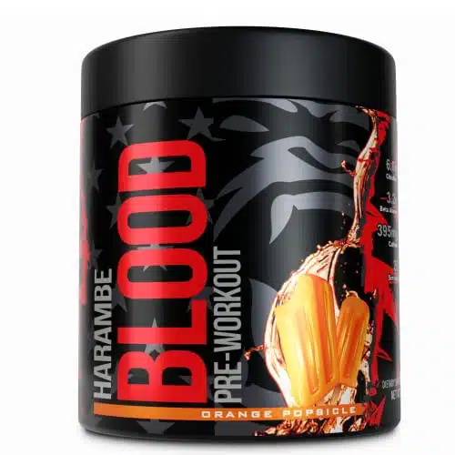Harambe Blood  Extreme Preworkout Supplement for Men & Women  Strong Pre Workout Powder  mg Caffeine with Dynamine  Best High Stim Pre Workout for Pumps, Energy & Focus (Orang