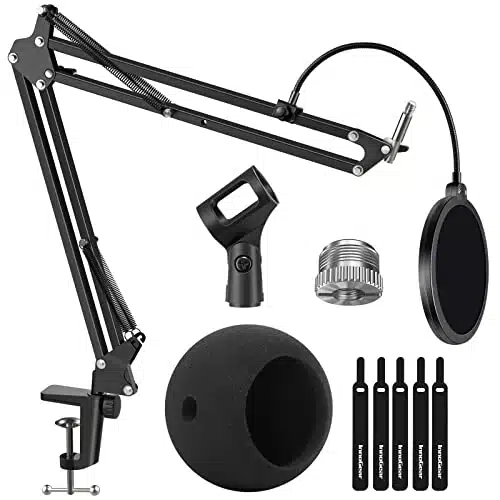 InnoGear Adjustable Mic Stand for Blue Snowball and Blue Snowball iCE Suspension Boom Scissor Arm Stand with Microphone Windscreen and Dual Layered Mic Pop Filter, Max Load KG, Medium