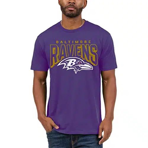 Junk Food Clothing x NFL   Baltimore Ravens   Bold Logo   Unisex Adult Short Sleeve Fan T Shirt for Men and Women   Size X Large