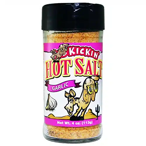 Kickin' Hot & Spicy Garlic Salt  oz. Shaker Jar   Perfect Flavored Salt for Popcorn Seasoning, Margarita Salt and French Fry Seasoning   Premium Gourmet Gift