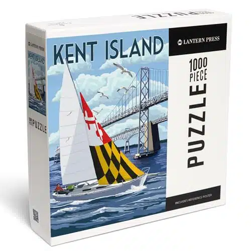Lantern Press Piece Jigsaw Puzzle, Kent Island, Maryland, Sloop Sailboat and Chesapeake Bay Bridge