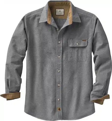 Legendary Whitetails Men's Flannel Shirt with Corduroy Cuffs, Charcoal Heather, X Large