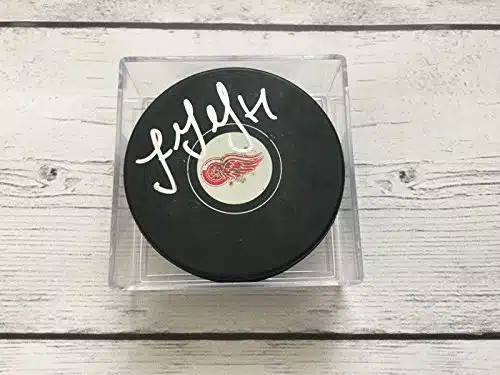 Luke Glendening Signed Autographed Detroit Red Wings Hockey Puck a   Autographed NHL Pucks