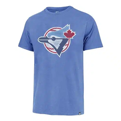 MLB Men's Cooperstown Grit Vintage Scrum Team Color Primary Logo Word Mark T Shirt (Medium, Toronto Blue Jays Blue)