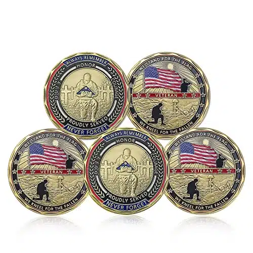 Pack Military Challenge Coins Veterans Coin, We Stand for The Flag We Kneel for The Fallen, Military Gifts for Men Women Navy Army Veterans Day Gifts Military Commemorative Co