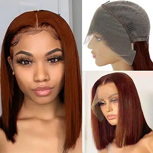 Reddish Brown Bob Wig Human Hair xLace Frontal Wig For Black Women% Density Colored B Reddish Brown Straight Bob Lace Front Wigs Human Hair Auburn Pre Plucked with Baby Hair G