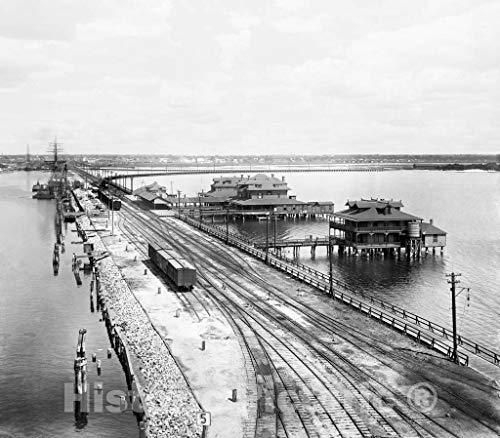 Restored Black & White Photo   Historic Tampa, Florida Shores   The Docks of Port Tampa, cin x in