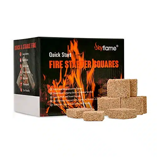 Skyflame Pack Natural Fire Starters, Square Waterproof Easy Fire Charcoal Starters Compatible with BGE, Kamado Joe, Smokers, Wood Stove & Grills, BBQ & Grill, Campfire, Fireplace, Camp Fire Pits
