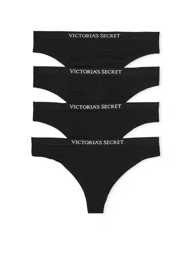 Victoria's Secret Seamless Thong Underwear Pack, Smooth Fabric, Panties for Women, Pack, Black (L)