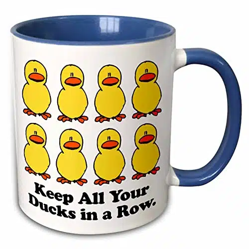 dRose Funny Keep All Your Ducks in a Row Cartoon Design Two Tone Mug, Count (Pack of ), BlueWhite