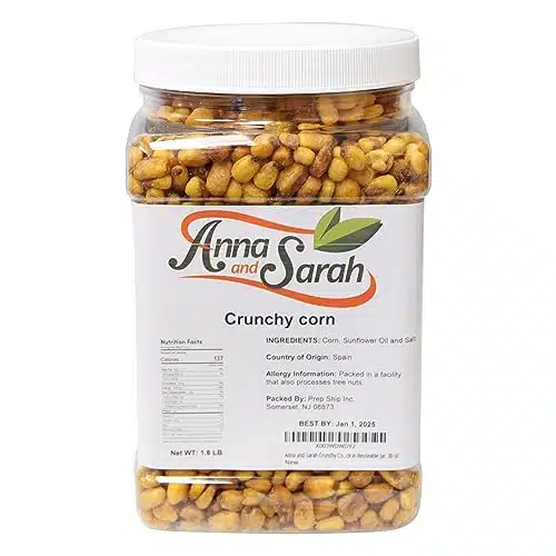 Anna and Sarah Crunchy Corn  Roasted and Salted Corn Nuts Natural Cravings   Original Toasted Corn Kernels Crunchy Snack in Reuseable Jar, oz