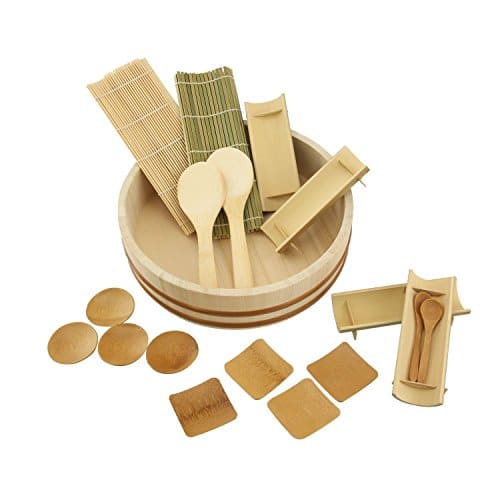 BambooImportsMN Sushi Oke Tub (Hangiri) with pc Sushi Making Accessory Pack