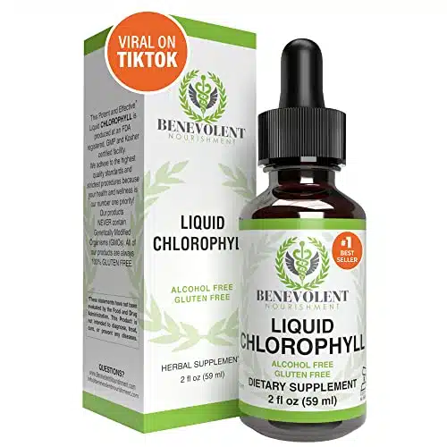 Benevolent Chlorophyll Liquid Drops   % Natural + X Potency Concentration for Energy Boost, Immune System Support, Internal Deodorant, Altitude Sickness. Not Watered Down Mint