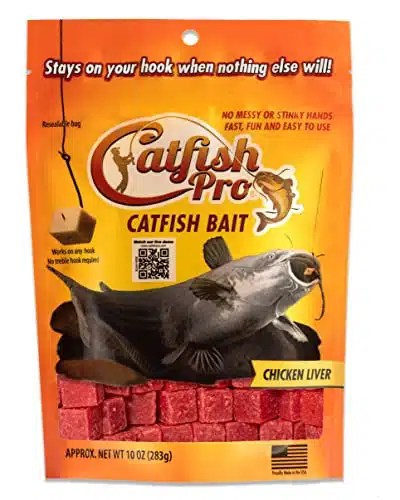Catfish Pro Chicken Liver Catfish Bait   oz Bag with pcs  Irresistible Scent for Catfish  Mess Free, Stays On Your Hook When Nothing Else Will  Great for Rod, Reel, Trotline, 