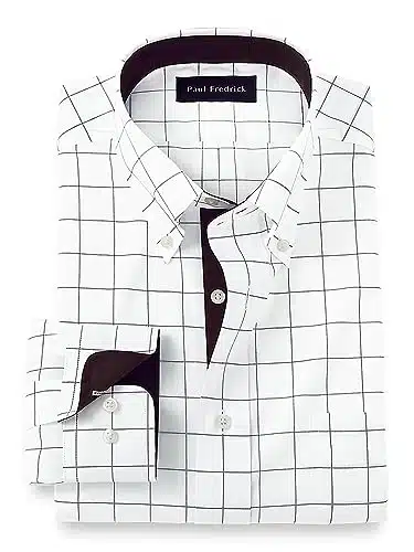 Paul Fredrick Men's Classic Fit Non Iron Cotton Windowpane Dress Shirt Brown DMTB