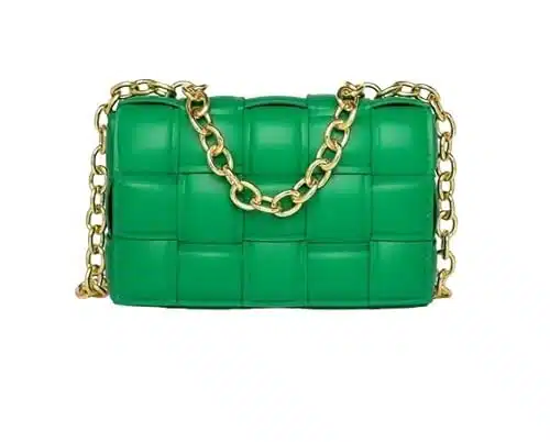 Bella Luna Woven Padded Cassette Crossbody Handbag Purse for Women Small Shoulder Bag With Chain (Green)