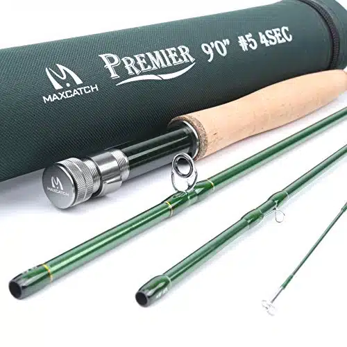 M MAXIMUMCATCH Maxcatch wt Medium Fast Action Premier Fly Rod I Carbon Blank for High Performance with AA Cork Grip Hard Chromed Guides and Cordura Tube (V Premier, ' wt)