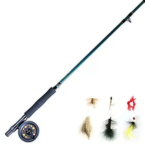 Martin Fly Fishing Complete Kit, Foot eight Piece Fly Fishing Pole, Rim Control Reel, Pre spooled with Backing, Line and Leader, Includes Custom Fly Tackle Assortment, BrownGr