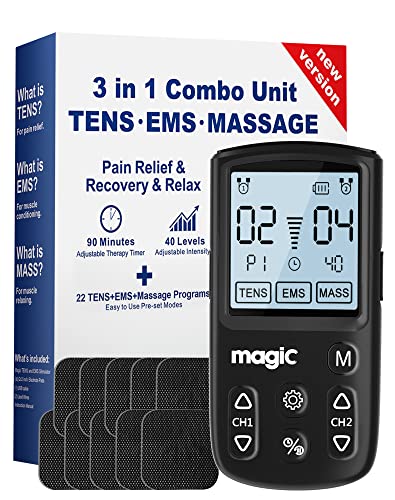Tens Unit Muscle Stimulator Machine   Dual Channel Electronic Pulse Massager, Tens EMS Machine for Pain Relief Therapy with Electrode Tens Unit Replacement Pads (x)