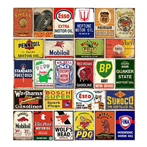 Tin Signs Pieces Reproduction Vintage, Gas Oil Car Beer Pinup Metal Sign, Retro Decor for Bar Man Cave Diner Garage, xinches (Combo B)