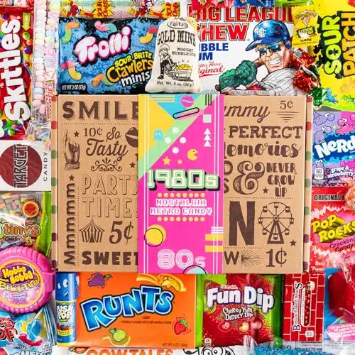 VINTAGE CANDY CO. s RETRO CANDY GIFT BOX   s Nostalgia Candies   Flashback EIGHTIES Fun Gag Gift Basket   PERFECT 's Candies For Adults, College Students, Men or Women, Kids, 